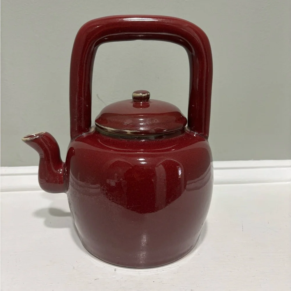 Vintage Artland Ceramic Stoneware Dk Red Tea Kettle Teapot w/ Top